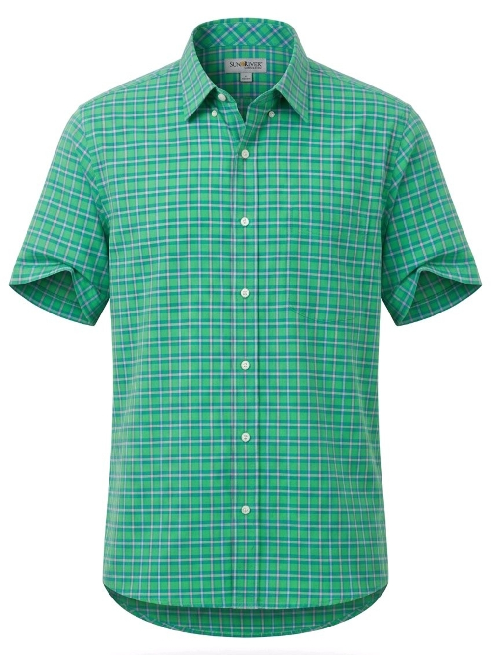 Green Plaid Short-Sleeve Button-Down Shirt